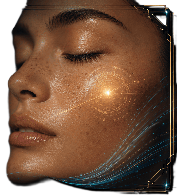 Precision targeting over a sun spot on the cheek