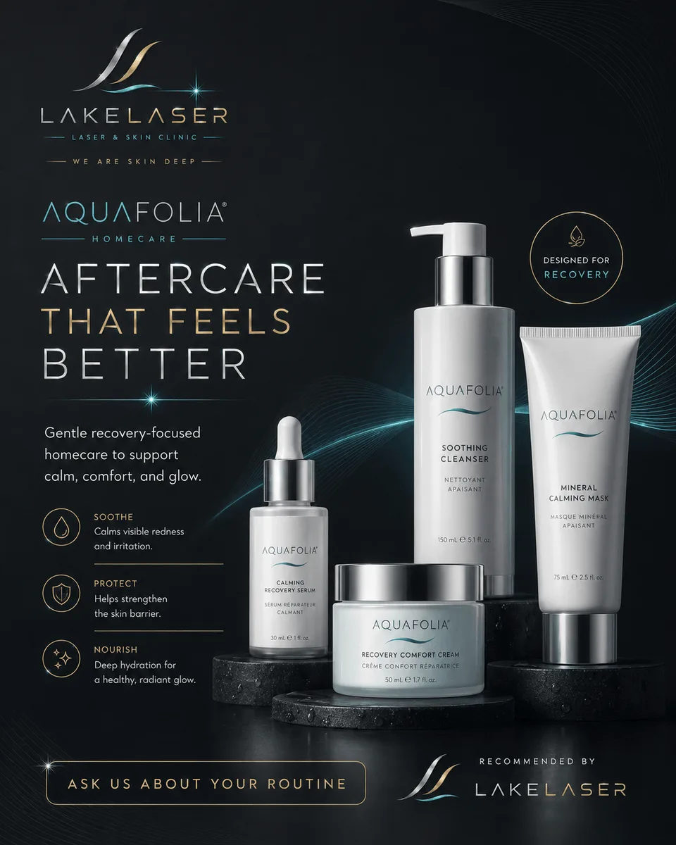 Aquafolia professional skincare lined up on the clinic shelf
